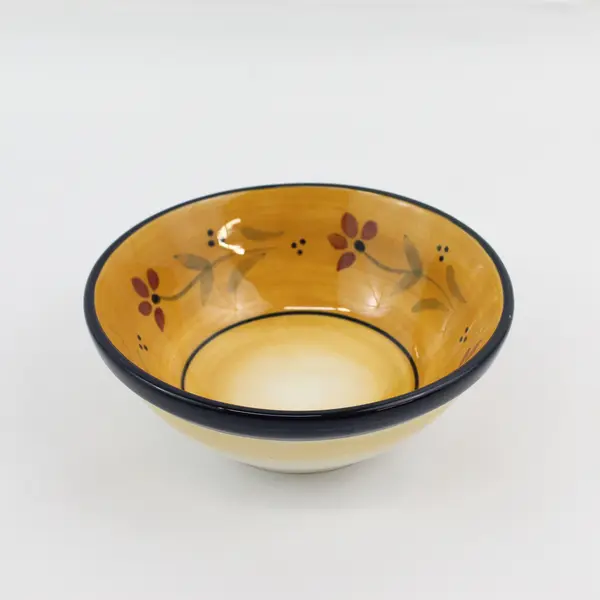 HD Designs Honey Gold Bowl Black Trim Floral Pattern