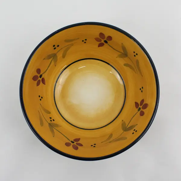 HD Designs Honey Gold Bowl Black Trim Floral Pattern