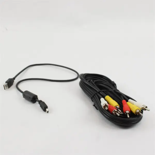 Lot of 2 RCA AV Cable USB-A to Mini-USB Cable Ferrite Core