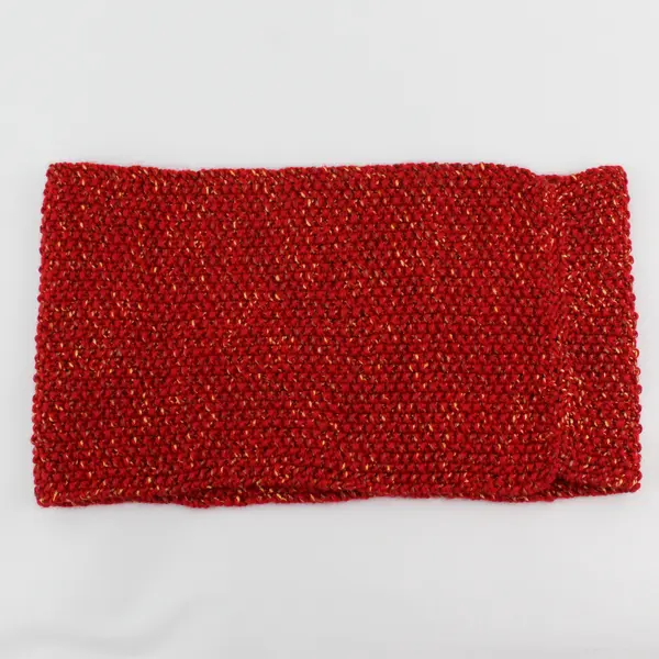 Handmade Red and Gold Knit Loop Scarf 9" x 17"