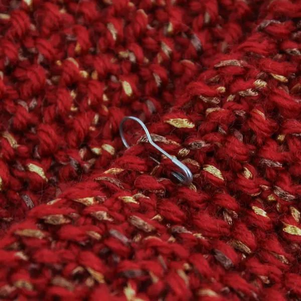 Handmade Red and Gold Knit Loop Scarf 9" x 17"