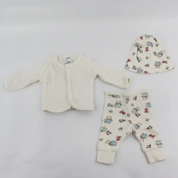 Dundee Natural Basics Teddy Bear Print 3 Piece Pajama Set Newborn