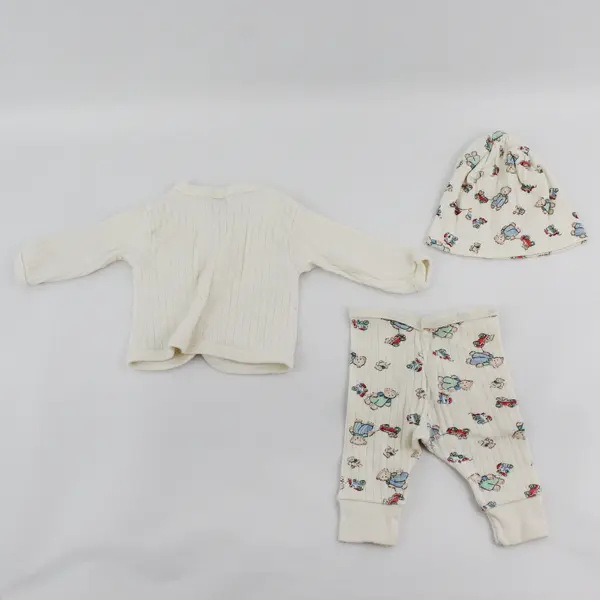 Dundee Natural Basics Teddy Bear Print 3 Piece Pajama Set Newborn