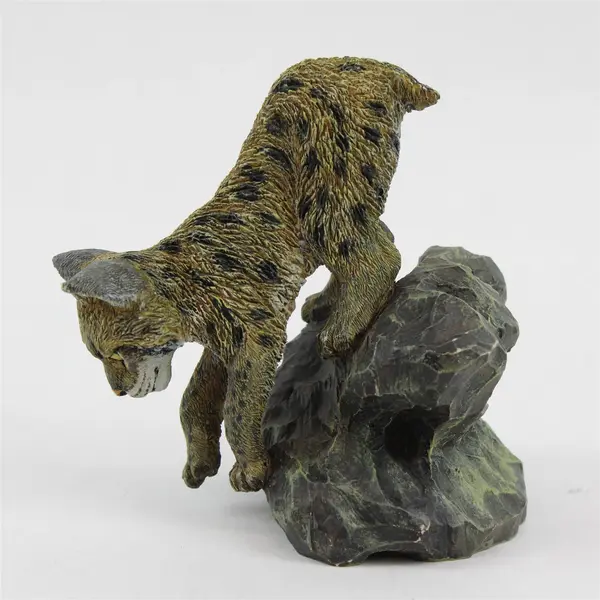 Ceramic Lynx Statue on Rock Unbranded Flawed