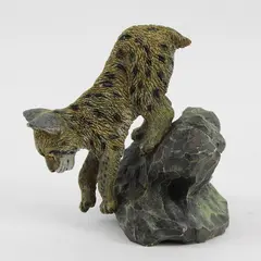 Ceramic Lynx Statue on Rock Unbranded Flawed