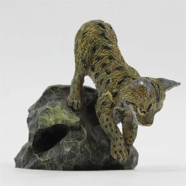 Ceramic Lynx Statue on Rock Unbranded Flawed
