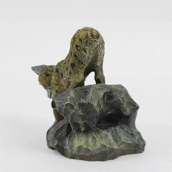 Ceramic Lynx Statue on Rock Unbranded Flawed