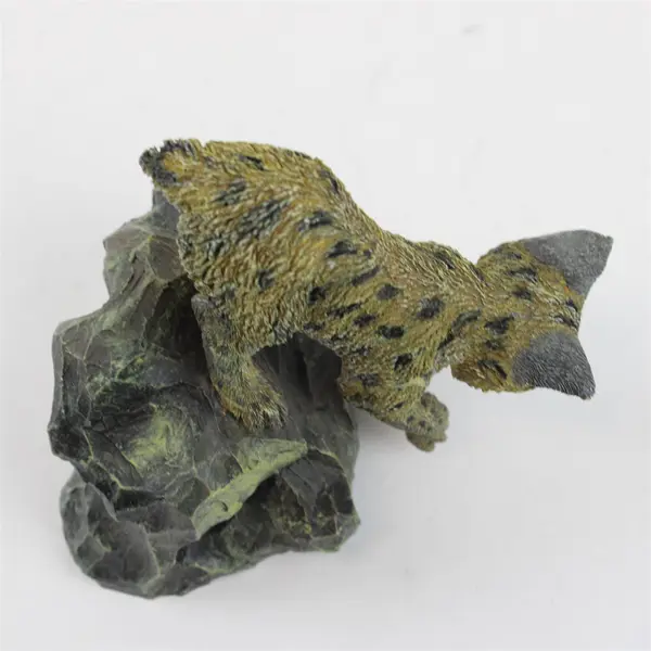 Ceramic Lynx Statue on Rock Unbranded Flawed