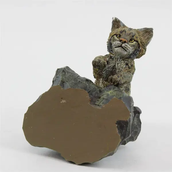Ceramic Lynx Statue on Rock Unbranded Flawed