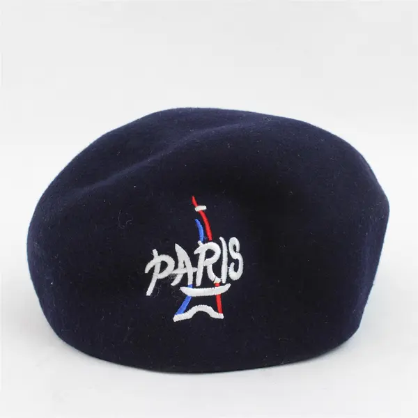 Paris France Navy Blue Embroidered Flat Cap 55cm