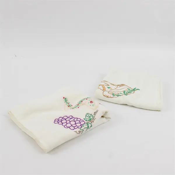 Lot of 2 Embroidered White Tea Towels 27" x 29" FLAWED