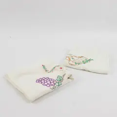 Lot of 2 Embroidered White Tea Towels 27" x 29" FLAWED