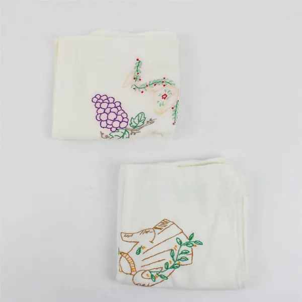 Lot of 2 Embroidered White Tea Towels 27" x 29" FLAWED