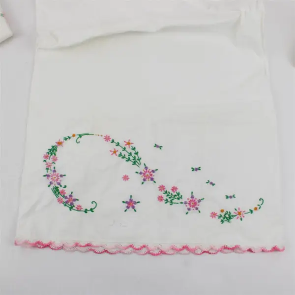 Lot of 3 Vintage Embroidered White Pillowcases DIY Fabric Upcycling FLAWED