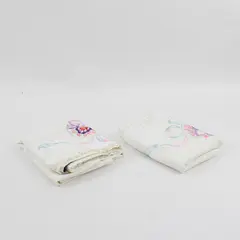 Set of 2 Vintage Floral Embroidered White Standard Pillowcases 19" x 28" FLAWED