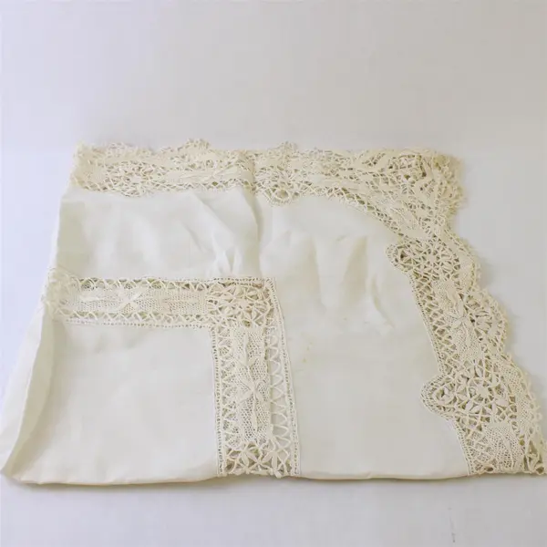 Vintage Ecru Lace Detail Square Tablecloth 43" x 43" FLAWED