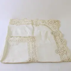 Vintage Ecru Lace Detail Square Tablecloth 43" x 43" FLAWED