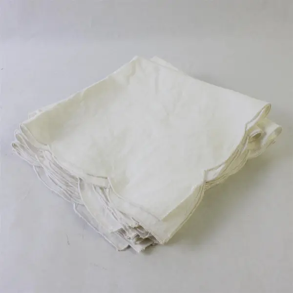Lot of 7 Vintage White Scalloped Edge Cloth Napkins FLAWED