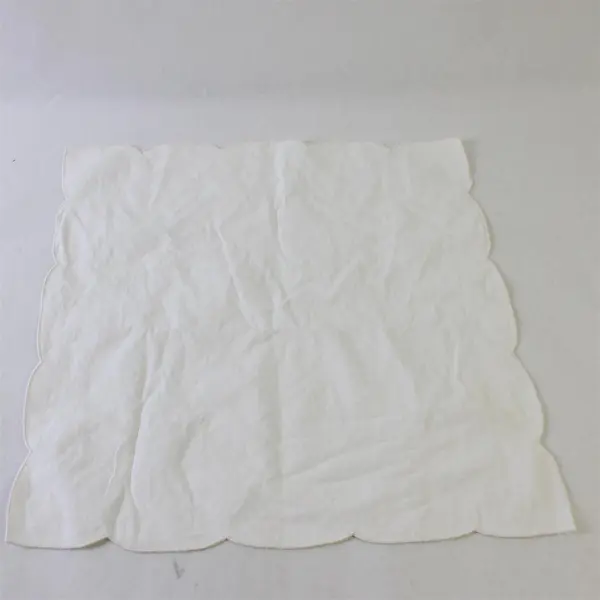 Lot of 7 Vintage White Scalloped Edge Cloth Napkins FLAWED