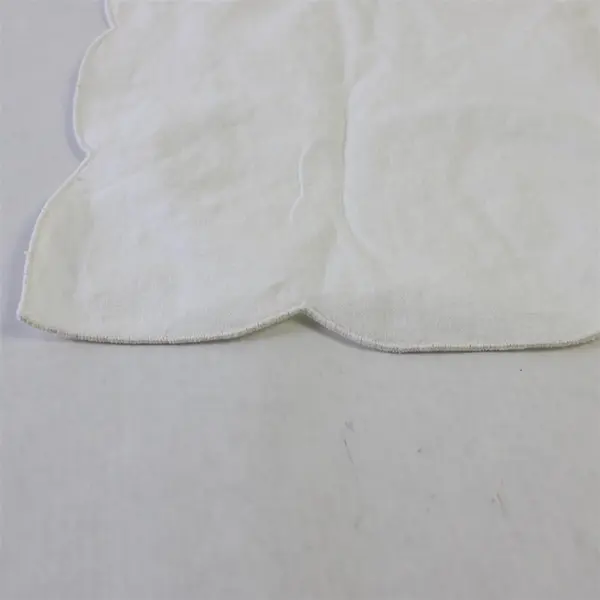 Lot of 7 Vintage White Scalloped Edge Cloth Napkins FLAWED