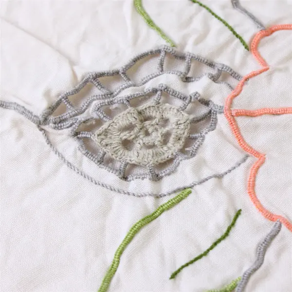 Vintage 13-Piece Off-White Floral Embroidered 80in Round Table Linen Set
