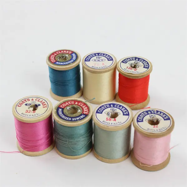 Lot of 7 Coats & Clark's Sewing Thread Spools Assorted Colors
