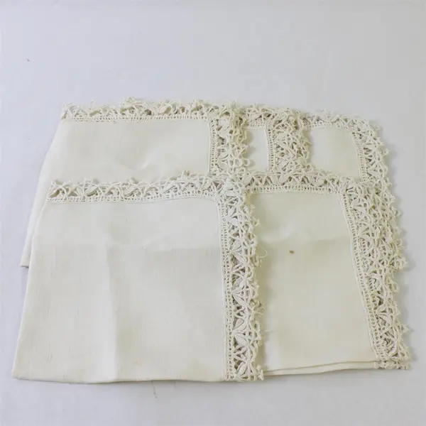 Lot of 5 VTG Off-White Lace Trim Napkins 10" x 10" FLAWED