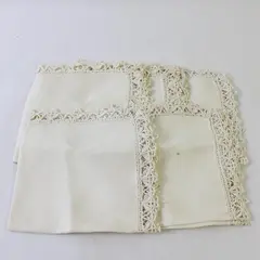 Lot of 5 VTG Off-White Lace Trim Napkins 10" x 10" FLAWED
