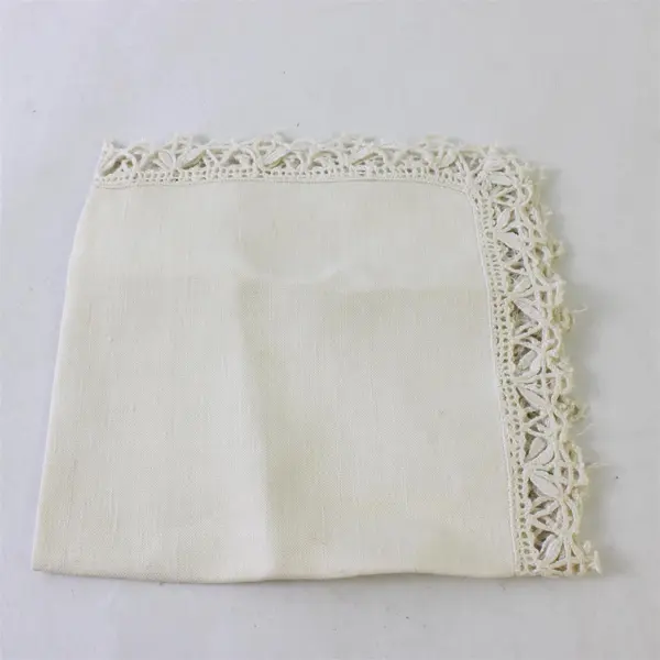 Lot of 5 VTG Off-White Lace Trim Napkins 10" x 10" FLAWED