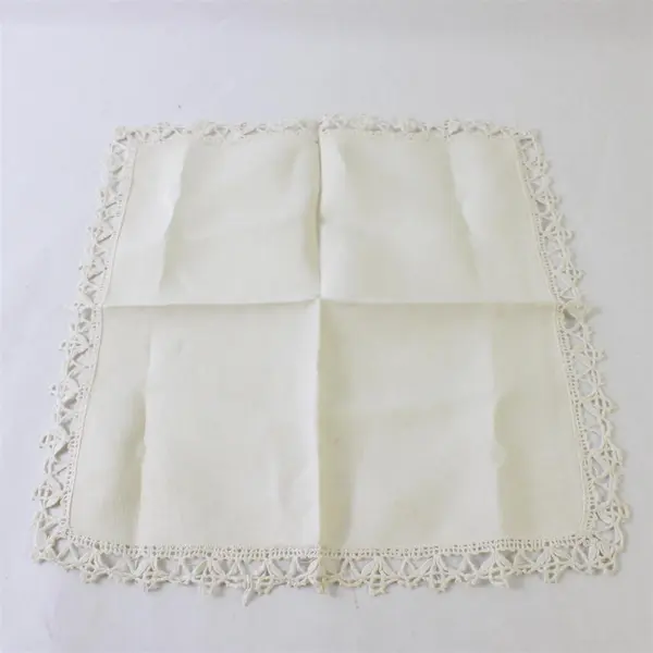 Lot of 5 VTG Off-White Lace Trim Napkins 10" x 10" FLAWED