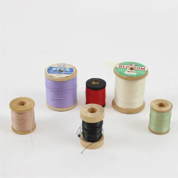 Vintage Wooden Spool Sewing Thread Mixed Lot of 6