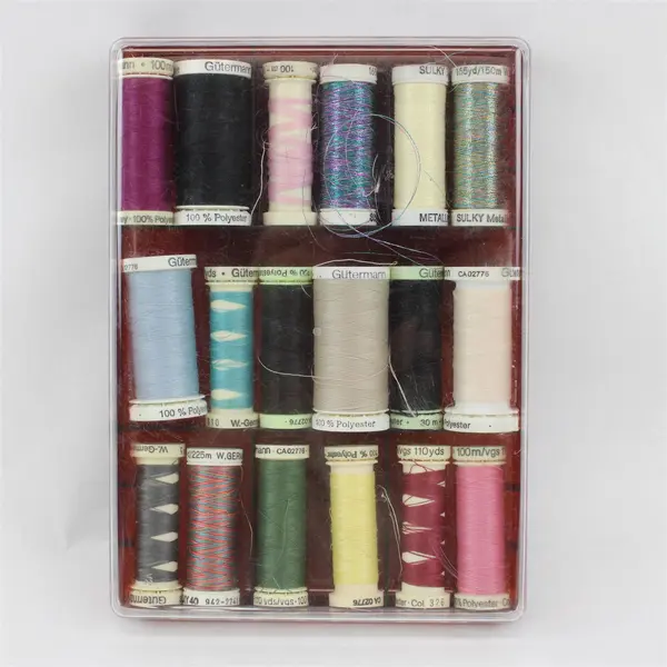 Lot of 18 Gütermann & Sulky Sewing Thread Spools Assorted Colors Plastic Case