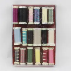 Lot of 18 Gütermann & Sulky Sewing Thread Spools Assorted Colors Plastic Case