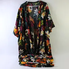 Handmade Multicolor Floral Pattern Short-Sleeved Wrap Dress Women's 3XL