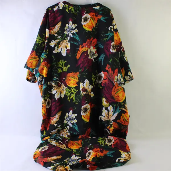 Handmade Multicolor Floral Pattern Short-Sleeved Wrap Dress Women's 3XL