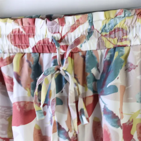 Simple Fun Multicolor Leaf Print Flowy Wide-Leg Pants Women's 2XL