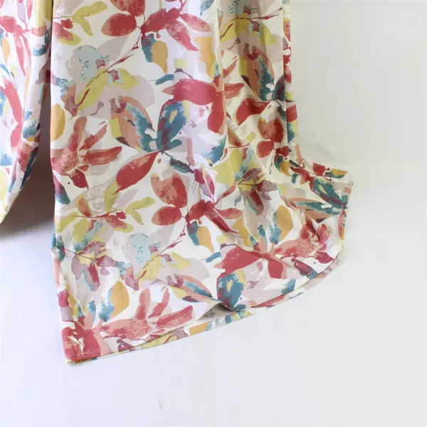 Simple Fun Multicolor Leaf Print Flowy Wide-Leg Pants Women's 2XL
