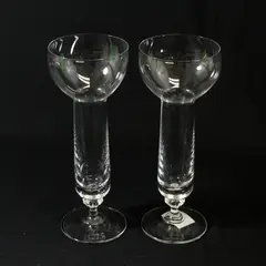 Pair Of Clear Glass Floating Candle Holders 9"