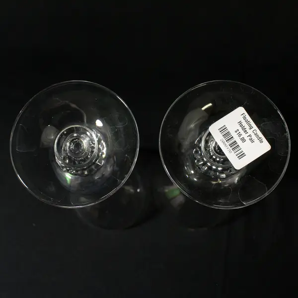Pair Of Clear Glass Floating Candle Holders 9"