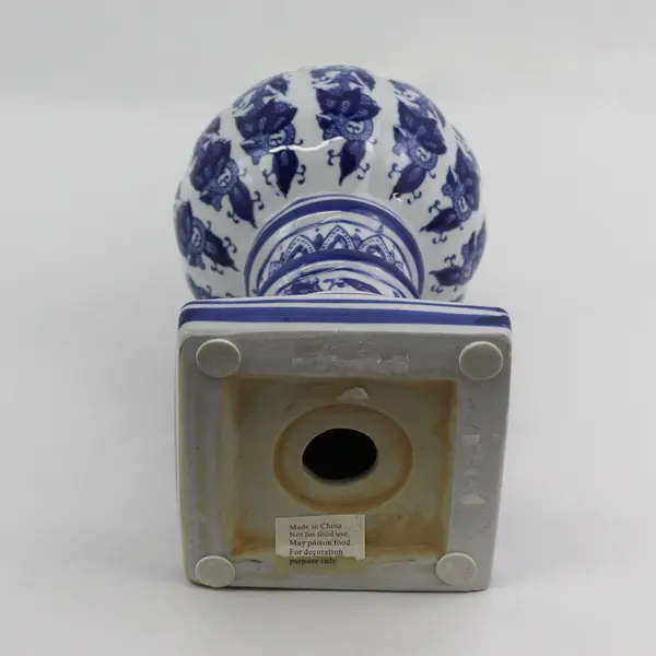 Blue White Ceramic Decorative Finial-Style Statue with Square Base