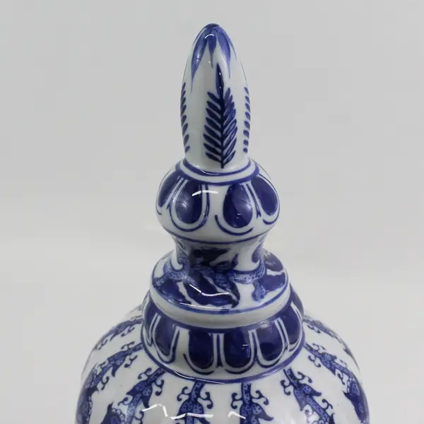 Blue White Ceramic Decorative Finial-Style Statue with Square Base
