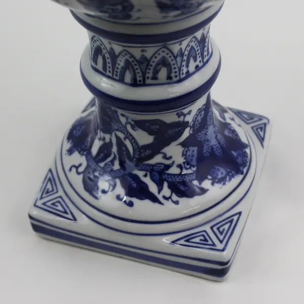Blue White Ceramic Decorative Finial-Style Statue with Square Base