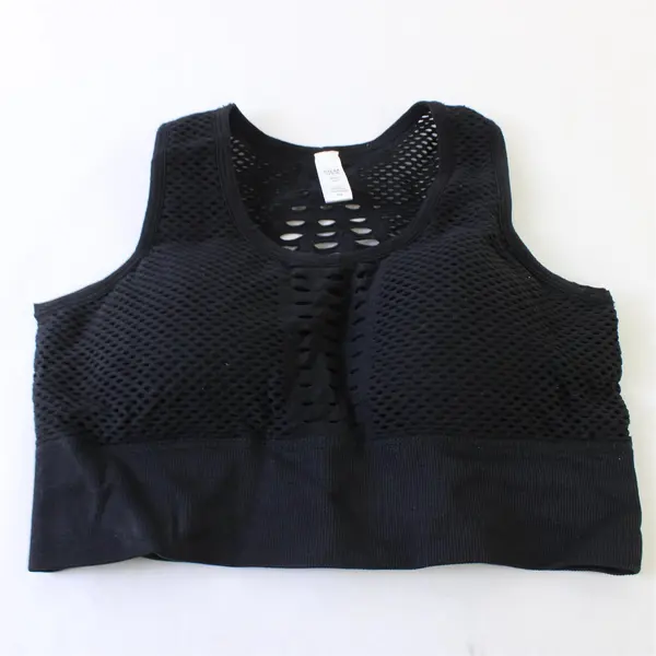 Solid Black Mesh Padded Sports Bra Women's Small