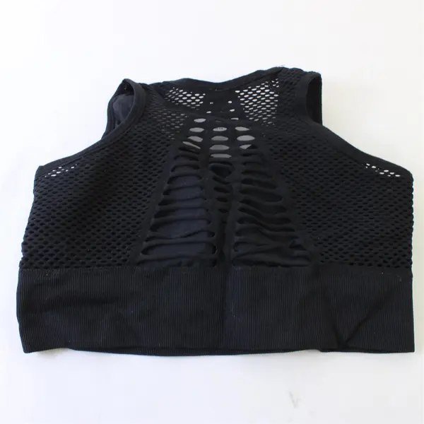 Solid Black Mesh Padded Sports Bra Women's Small