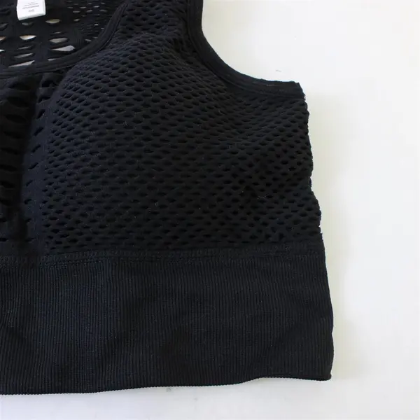 Solid Black Mesh Padded Sports Bra Women's Small
