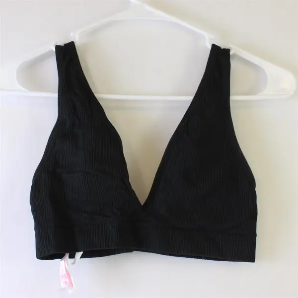 Victoria’s Secret PINK Solid Black Ribbed Padded Bralette Women's Medium