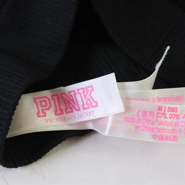 Victoria’s Secret PINK Solid Black Ribbed Padded Bralette Women's Medium