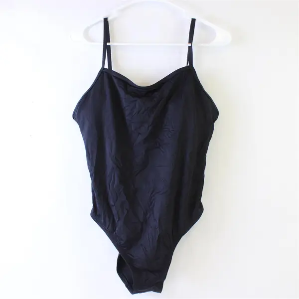 Shade & Shore Solid Black Lace-Up Back One-Piece Swimsuit Women's Large