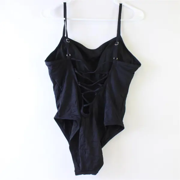 Shade & Shore Solid Black Lace-Up Back One-Piece Swimsuit Women's Large