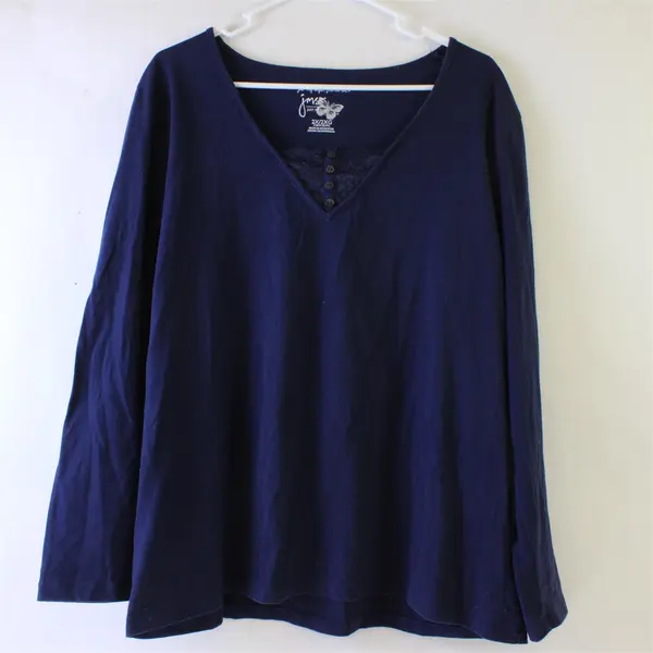 Just My Size Navy Blue Long-Sleeved Lace Detail Top Women's 2X